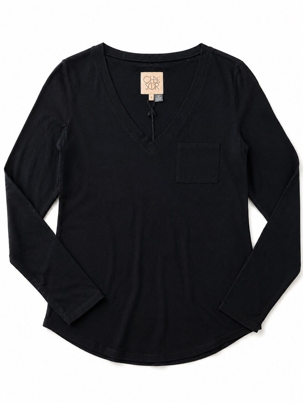 Chaser Black Long Sleeve V-Neck Pocket Tee 100% Cotton NWT Size Small